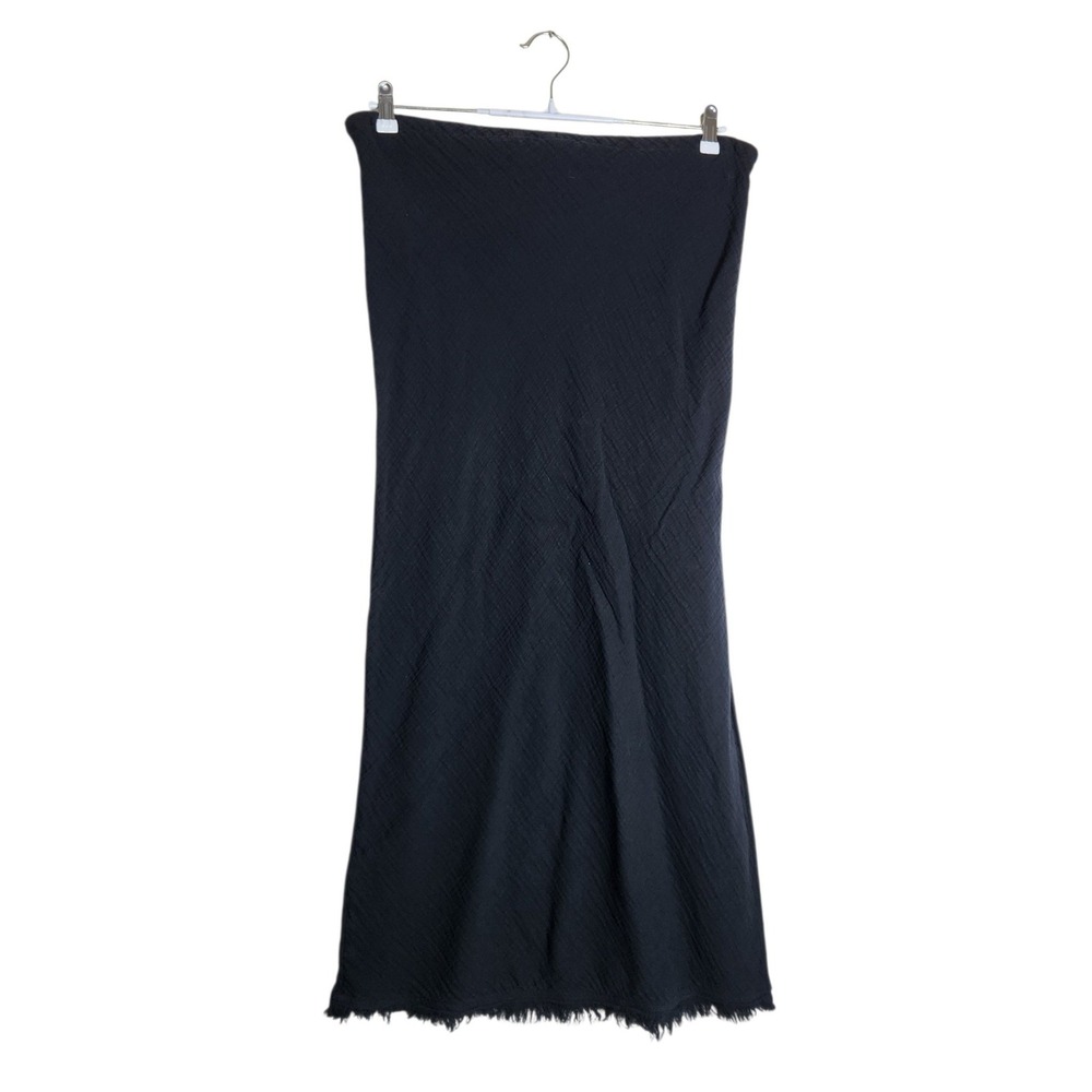 Prana Organic Cotton Crinkle Gauze Maxi Skirt Black Frayed Hem Large